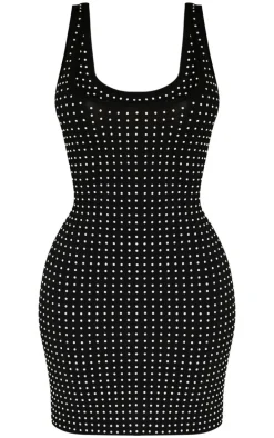 Shape Black Hot Fix Scoop Neck Mini Dress