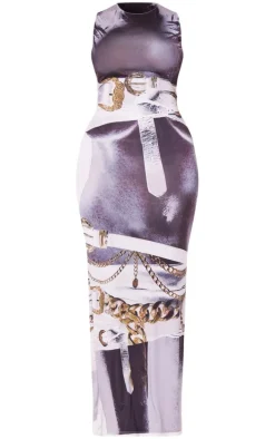 Shape Black Inverted Belt Body Print Racer Maxi Dress