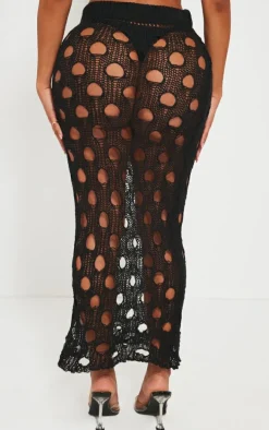 Shape Black Knit Distressed Cut Out Maxi Skirt