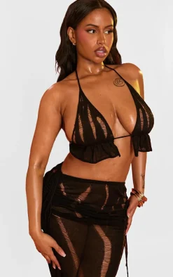 Shape Black Knit Ladder Detailed Halterneck Bralet