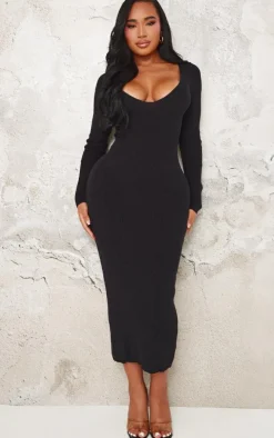 Shape Black Knitted Rib Maxi Dress