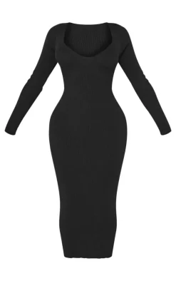 Shape Black Knitted Rib Maxi Dress