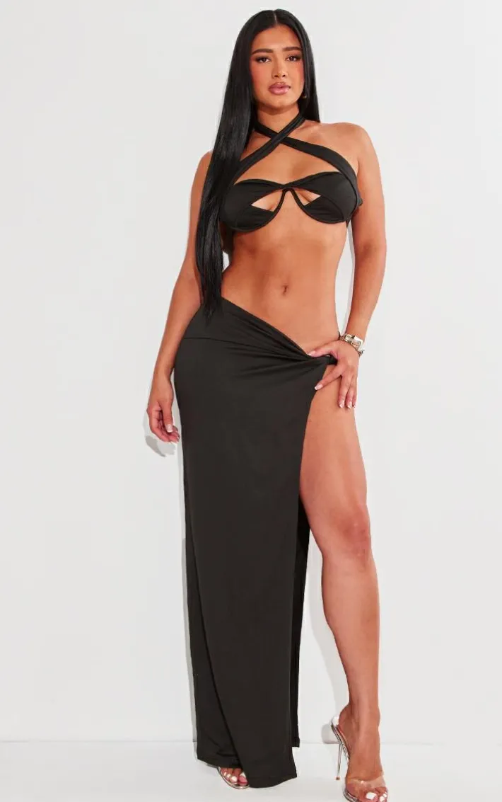 Shape Black Knot Side Maxi Skirt