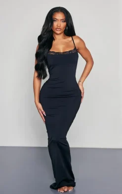 Shape Black Lace Detail Matte Sculpt Maxi Dress