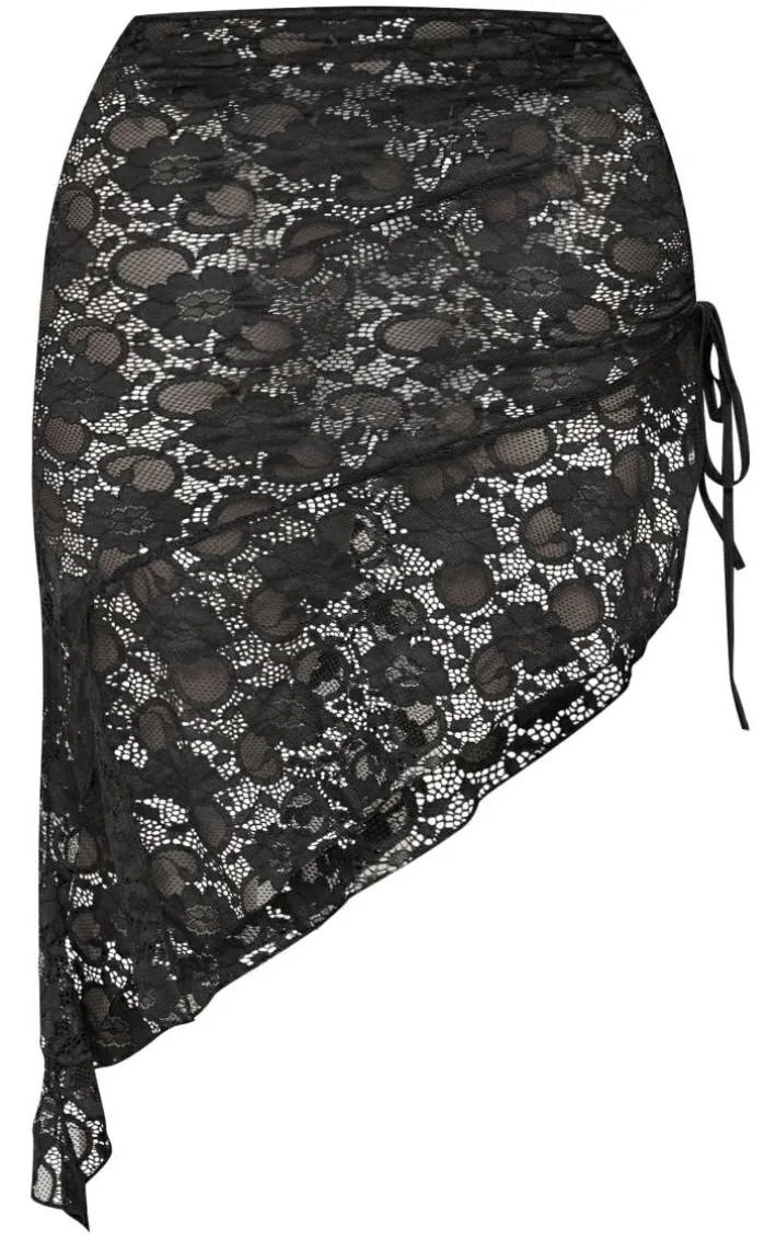 Shape Black Lace Ruched Midi Skirt