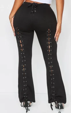 Shape Black Lace Up Front Wide Leg Sweatpants