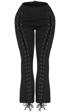 Shape Black Lace Up Front Wide Leg Sweatpants