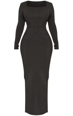 Shape Black Lurex Glitter Long Sleeve Maxi Dress