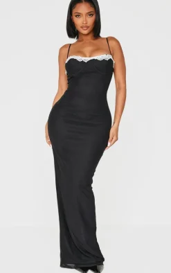 Shape Black Mesh Underwired Lace Trim Maxi Dress