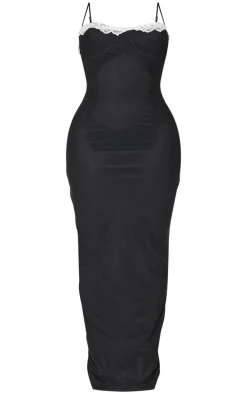 Shape Black Mesh Underwired Lace Trim Maxi Dress