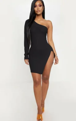 Shape Black One Shoulder Split Bodycon Dress