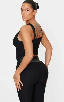 Shape Black Plunge Front Lace Up Corset Top