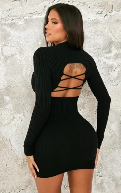 Shape Black Rib Knit Mini Dress