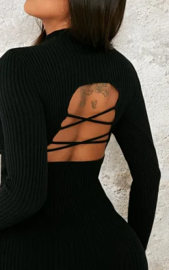 Shape Black Rib Knit Mini Dress