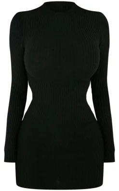 Shape Black Rib Knit Mini Dress