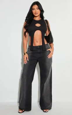 Shape Black Ribbed Cut Out Detail Crop Top