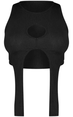 Shape Black Ribbed Cut Out Detail Crop Top
