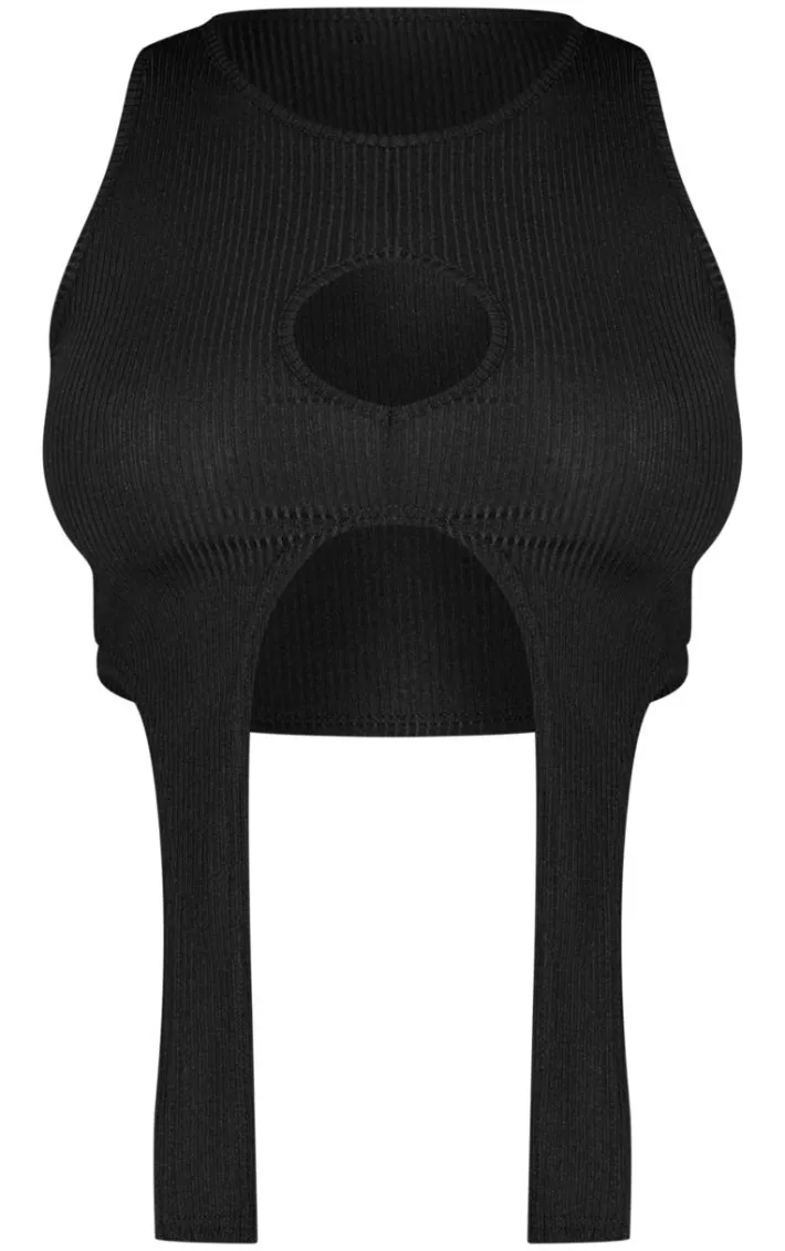 Shape Black Ribbed Cut Out Detail Crop Top