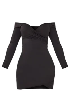 Shape Black Ruched Bardot Bodycon Dress