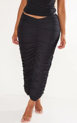 Shape Black Ruched Detail Midaxi Skirt