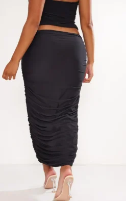 Shape Black Ruched Detail Midaxi Skirt