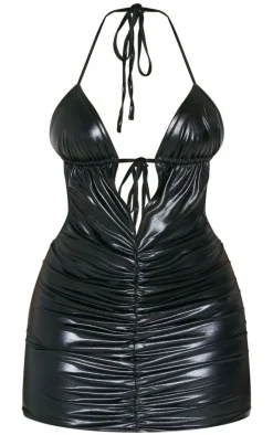 Shape Black Ruched Middle Pvc Dress