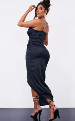 Shape Black Satin Wrap Midaxi Dress