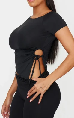 Shape Black Sculpt Asymmetric Rushed Side T-shirt