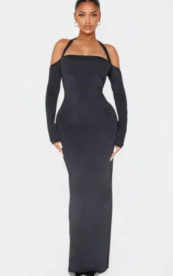 Shape Black Sculpt Bardot Halter Tie Maxi Dress