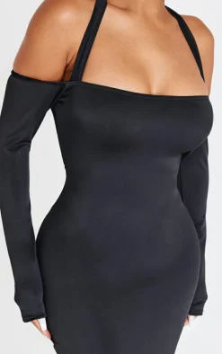 Shape Black Sculpt Bardot Halter Tie Maxi Dress