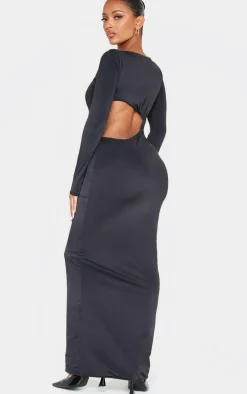 Shape Black Sculpt Long Sleeve Twist Open Back Maxi Dress