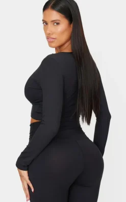 Shape Black Sculpt Plunge Front Long Sleeve Top