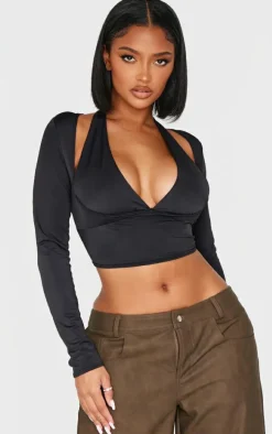Shape Black Sculpt Plunge Front Halter Off Shoulder Top