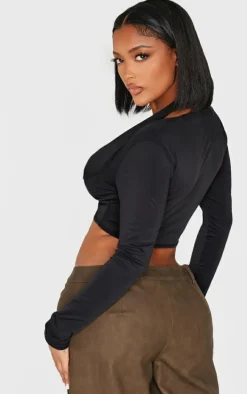 Shape Black Sculpt Plunge Front Halter Off Shoulder Top