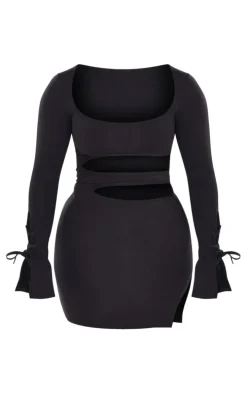 Shape Black Sculpted Square Neck Cut Out Mini Dress