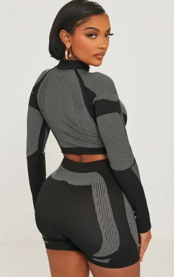 Shape Black Seamless Contrast Detail Long Sleeve Crop Top