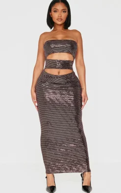 Shape Black Sequin Bandeau Slash Front Maxi Dress