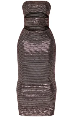 Shape Black Sequin Bandeau Slash Front Maxi Dress