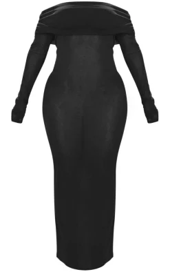 Shape Black Sheer Mesh Bardot Maxi Dress