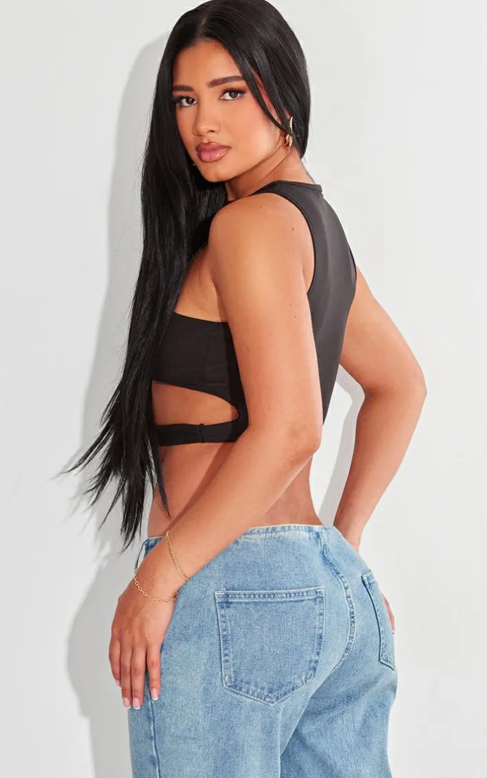 Shape Black Slinky Cut Out Front Crop Top
