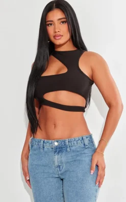 Shape Black Slinky Cut Out Front Crop Top