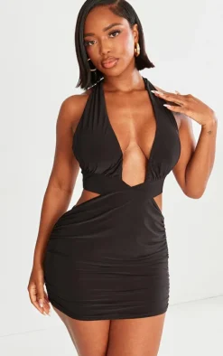 Shape Black Slinky Halterneck Cut Out Bodycon Dress