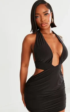 Shape Black Slinky Halterneck Cut Out Bodycon Dress
