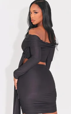 Shape Black Slinky Knotted Detail Bardot Crop Top