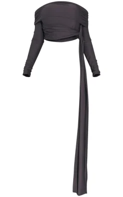 Shape Black Slinky Knotted Detail Bardot Crop Top