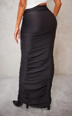 Shape Black Slinky Ruched Maxi Bodycon Skirt