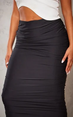 Shape Black Slinky Ruched Maxi Bodycon Skirt