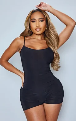 Shape Black Slinky Strappy Scoop Neck Unitard