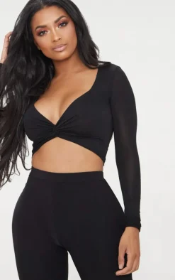 Shape Black Slinky Twist Front Crop Top