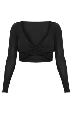 Shape Black Slinky Twist Front Crop Top